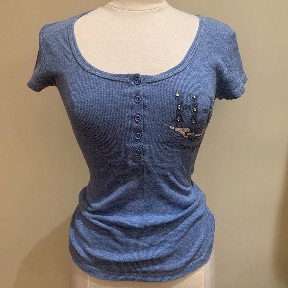 Harley-Davidson blue ribbed scoop t-shirt w. studs